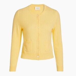 Doen Freya Cashmere Crewneck Pocket Button Knit Sweater Top Lemon Chiffon Yellow